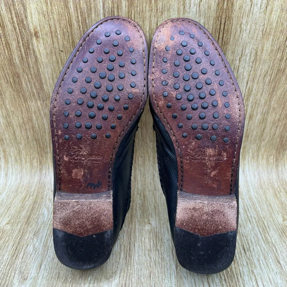 Bragano Woven Loafers Men's Size 9 Black Leather Italian Crafted Slip On Shoes